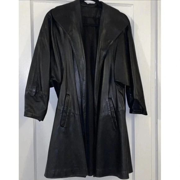 Vintage 100% genuine leather open front trench Made In USA Size Xs Dolman Sleeve - Picture 1 of 6
